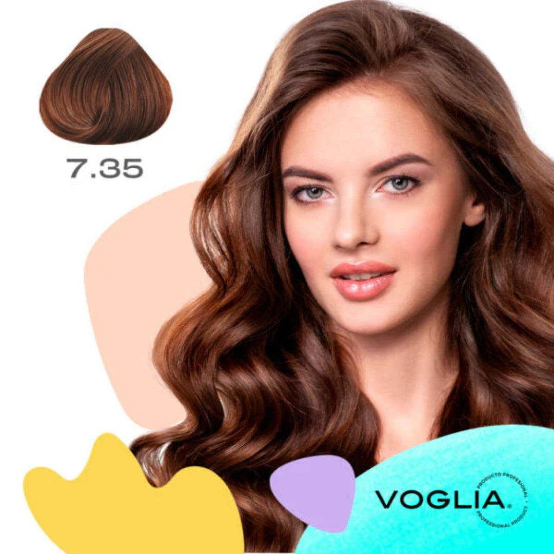 Voglia Alchemy 7.35 Medium Golden Mahogany Blonde Hair Dye – Cream Color with Gray Coverage (90ml)