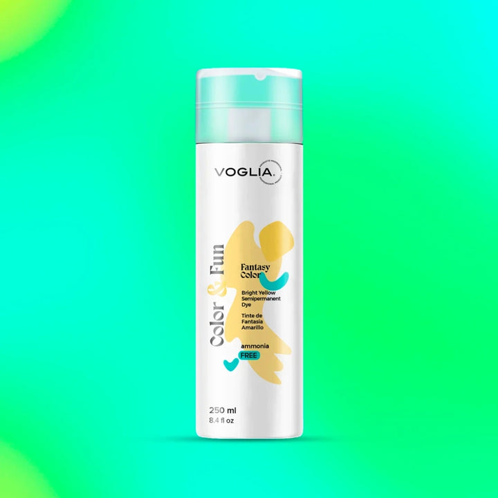 After application, vibrant yellow hair with a glossy finish