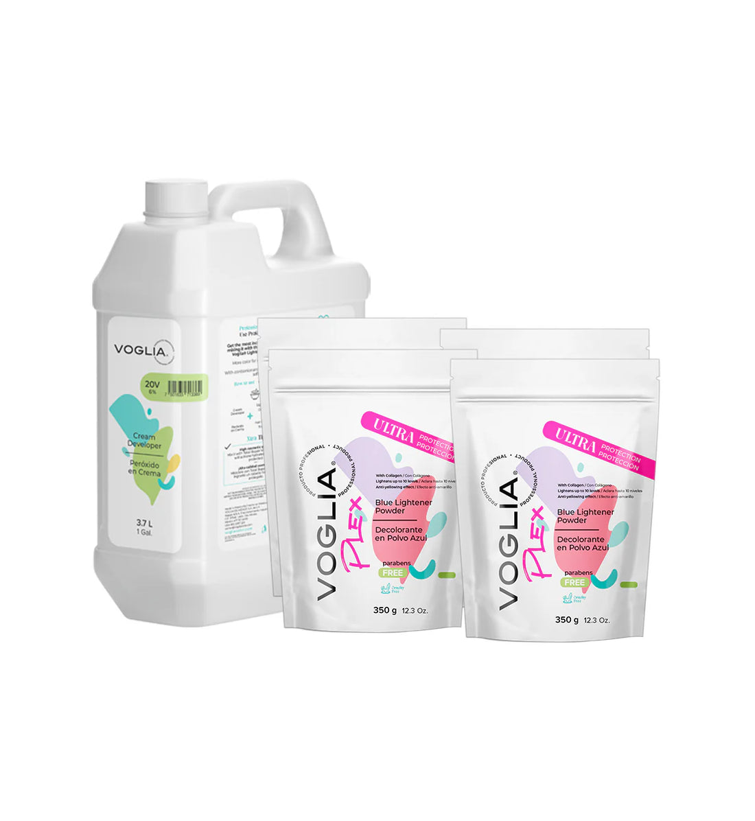 Voglia blue lightener powder kit with cream developer